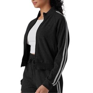 NWOT Halara Ribbed Stand Collar Long Sleeve Zipper Jacket Black Stripe medium M